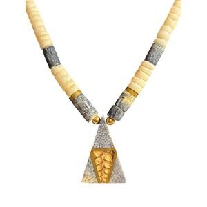 Vintage Heishi Shell Necklace Sliced Shell Pendant Southwestern Boho 17.5”